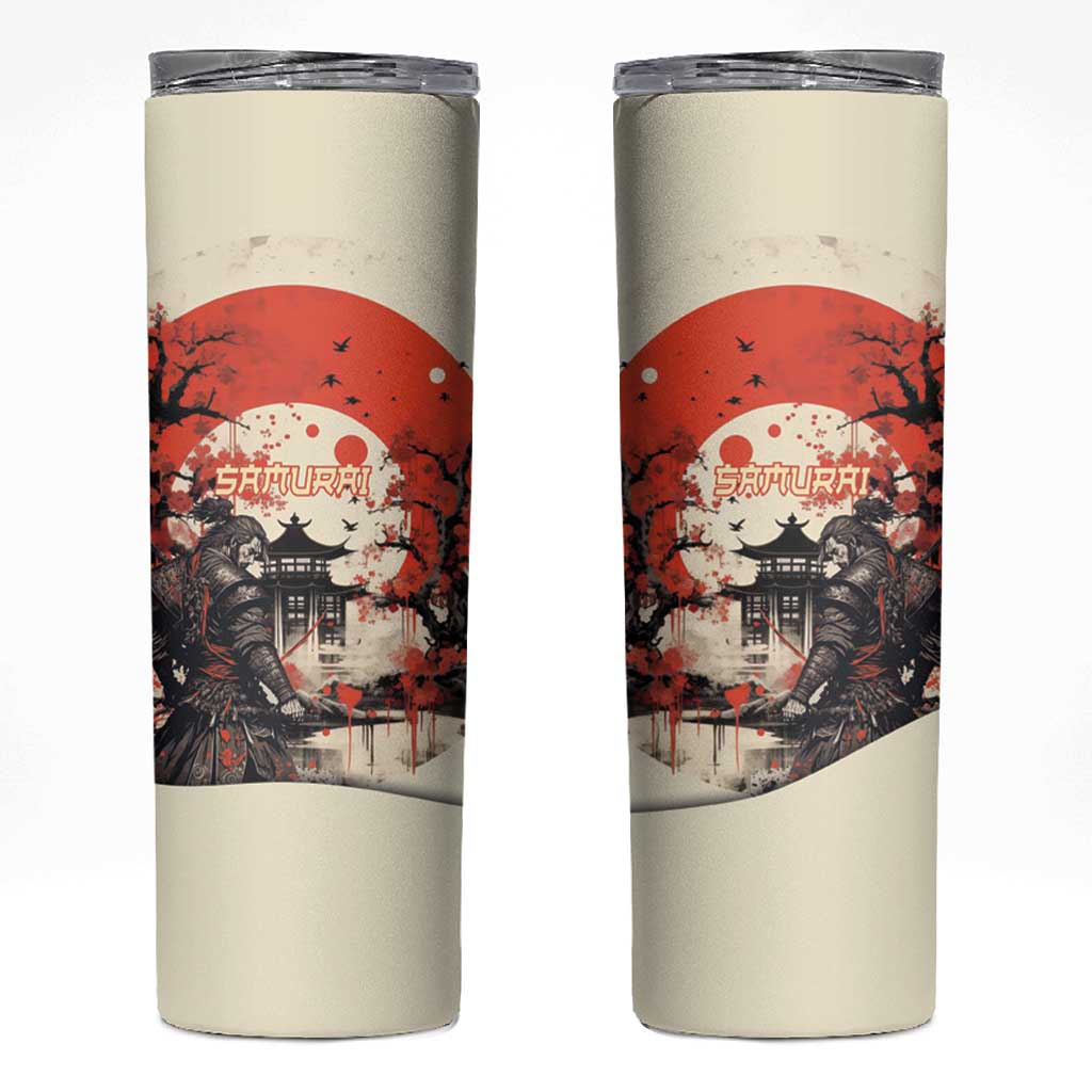 Samurai Warrior Japan Skinny Tumbler Red-blossomed Tree Classic Japanese Stylized - Wonder Print Shop