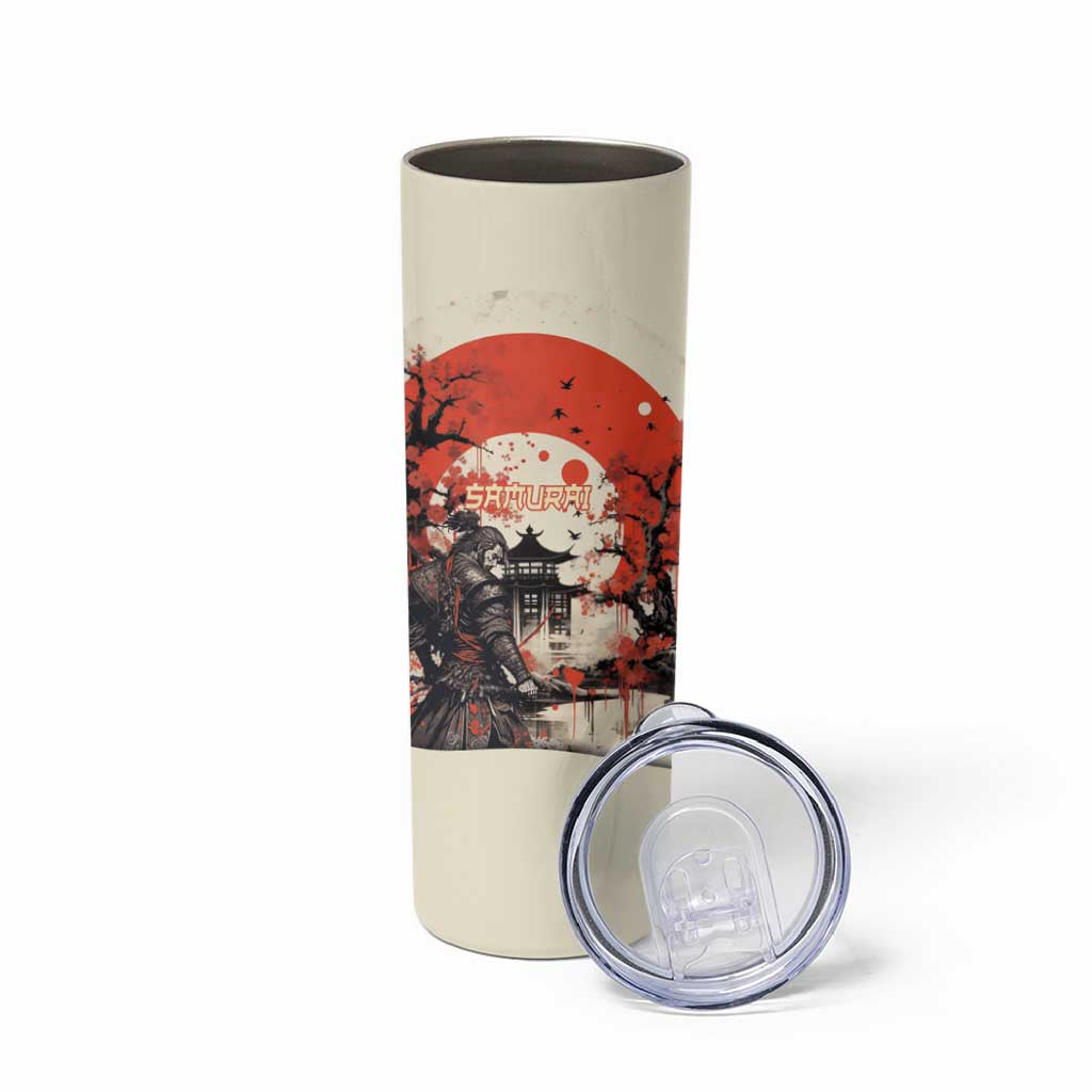 Samurai Warrior Japan Skinny Tumbler Red-blossomed Tree Classic Japanese Stylized - Wonder Print Shop