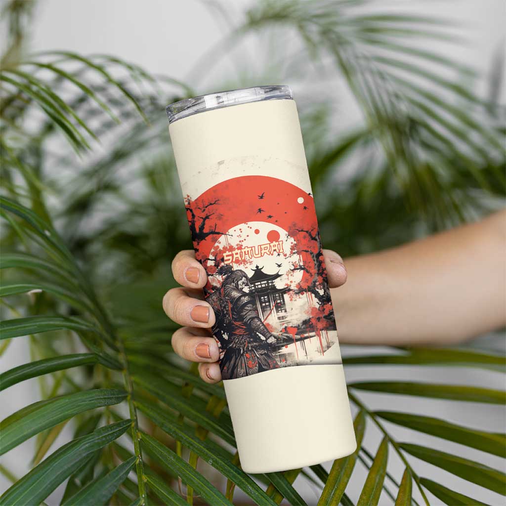 Samurai Warrior Japan Skinny Tumbler Red-blossomed Tree Classic Japanese Stylized - Wonder Print Shop
