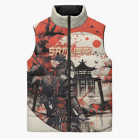 Samurai Warrior Japan Sleeveless Puffer Jacket Red-blossomed Tree Classic Japanese Stylized - Wonder Print Shop
