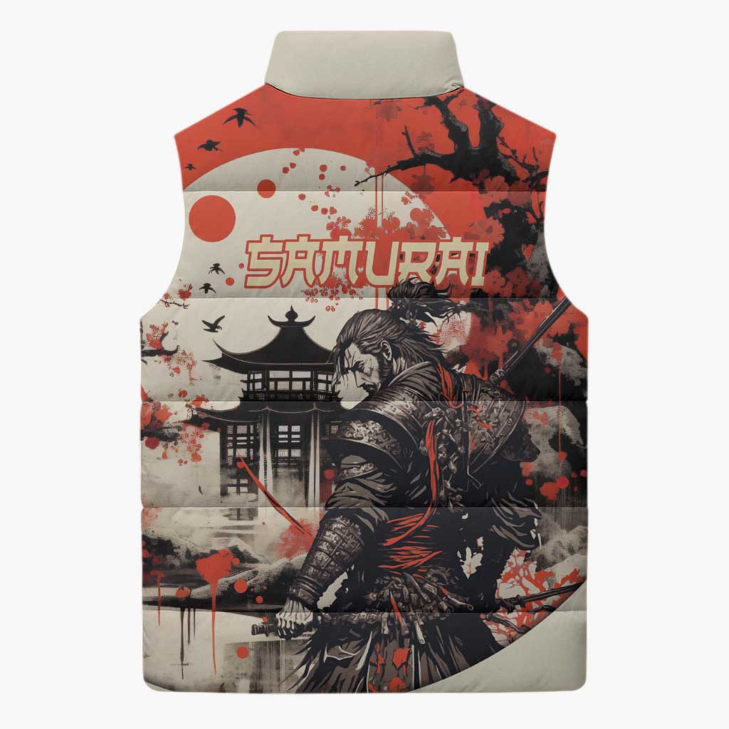 Samurai Warrior Japan Sleeveless Puffer Jacket Red-blossomed Tree Classic Japanese Stylized - Wonder Print Shop