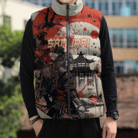 Samurai Warrior Japan Sleeveless Puffer Jacket Red-blossomed Tree Classic Japanese Stylized - Wonder Print Shop