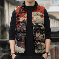 Samurai Warrior Japan Sleeveless Puffer Jacket Red-blossomed Tree Classic Japanese Stylized - Wonder Print Shop