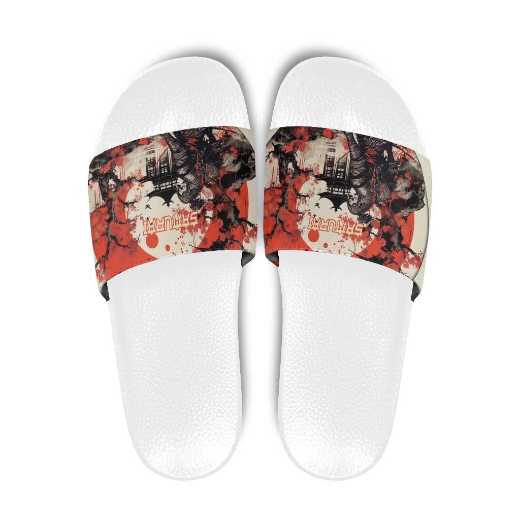 Samurai Warrior Japan Slide Sandals Red-blossomed Tree Classic Japanese Stylized - Wonder Print Shop