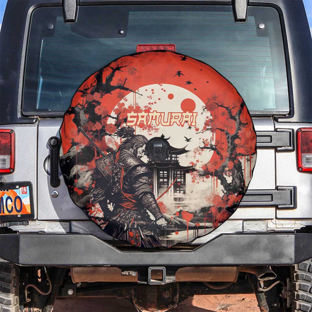 Samurai Warrior Japan Spare Tire Cover Red-blossomed Tree Classic Japanese Stylized - Wonder Print Shop