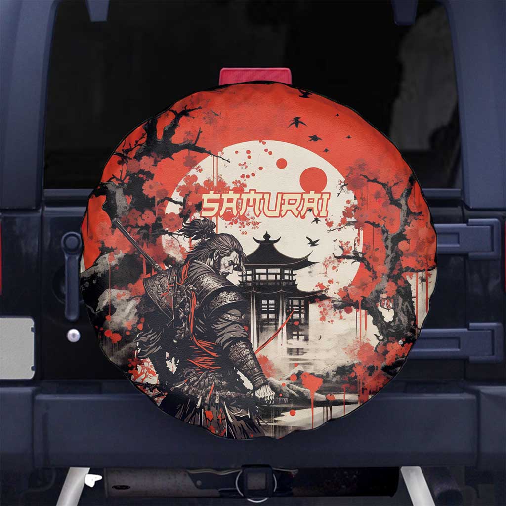 Samurai Warrior Japan Spare Tire Cover Red-blossomed Tree Classic Japanese Stylized - Wonder Print Shop