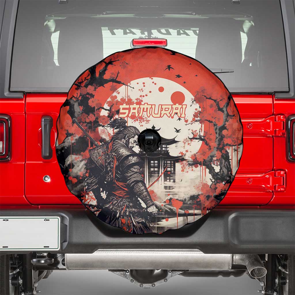 Samurai Warrior Japan Spare Tire Cover Red-blossomed Tree Classic Japanese Stylized - Wonder Print Shop