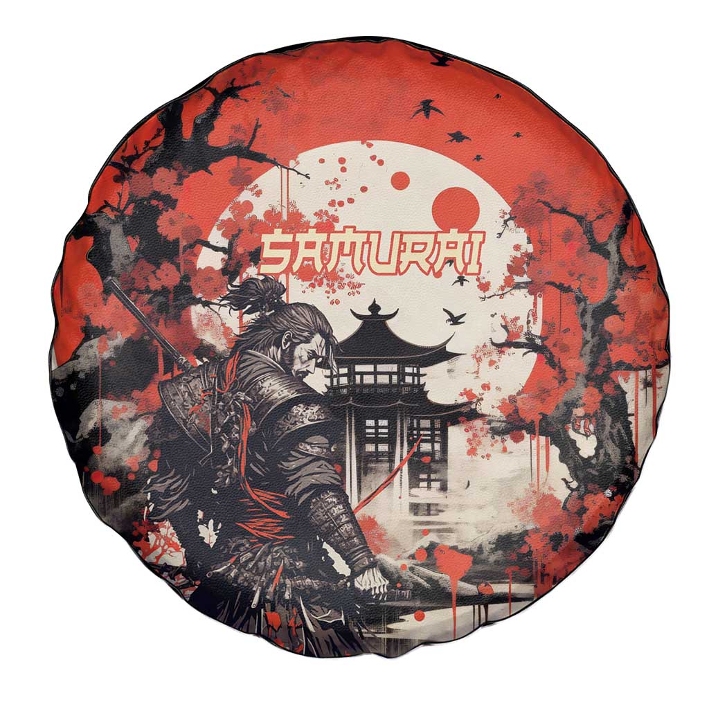 Samurai Warrior Japan Spare Tire Cover Red-blossomed Tree Classic Japanese Stylized - Wonder Print Shop