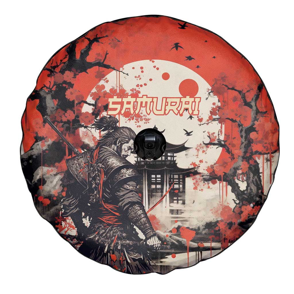 Samurai Warrior Japan Spare Tire Cover Red-blossomed Tree Classic Japanese Stylized - Wonder Print Shop
