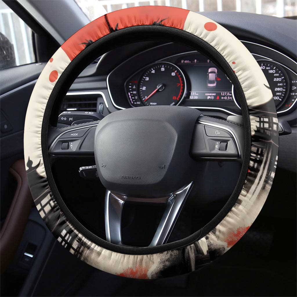 Samurai Warrior Japan Steering Wheel Cover Red-blossomed Tree Classic Japanese Stylized - Wonder Print Shop