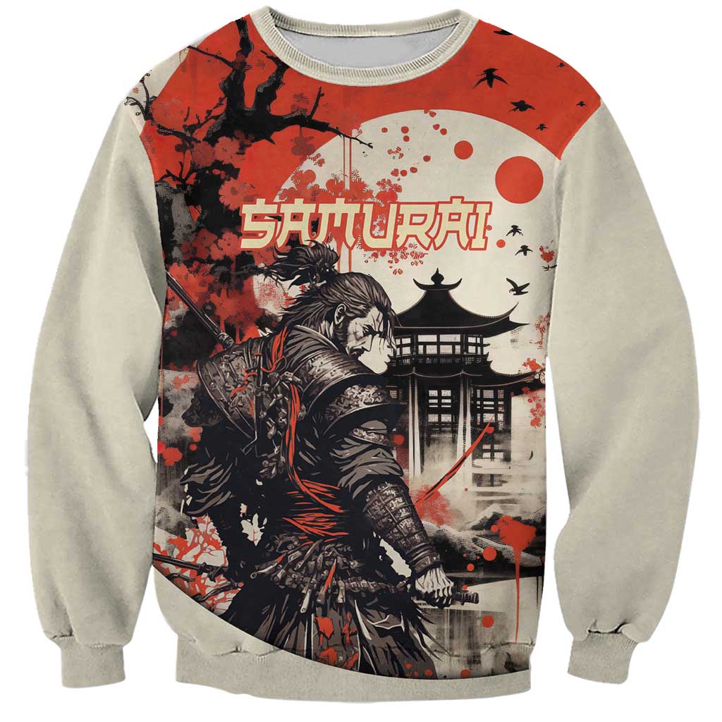 Samurai Warrior Japan Sweatshirt Red-blossomed Tree Classic Japanese Stylized - Wonder Print Shop