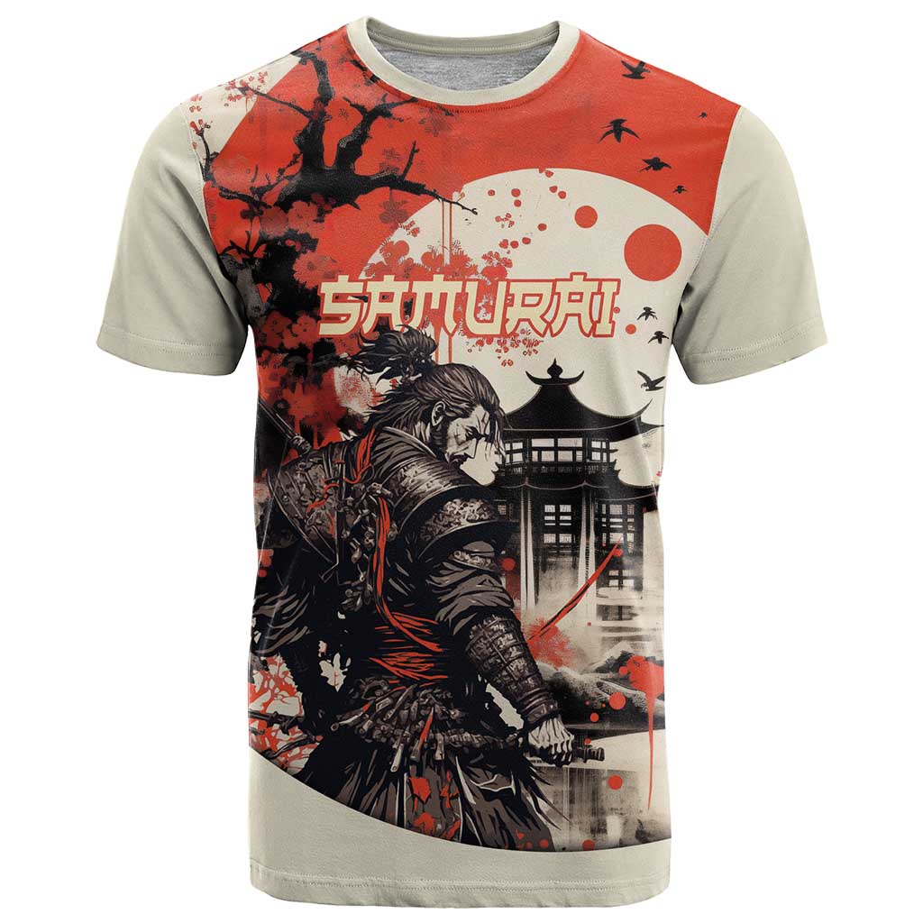 Samurai Warrior Japan T Shirt Red-blossomed Tree Classic Japanese Stylized - Wonder Print Shop