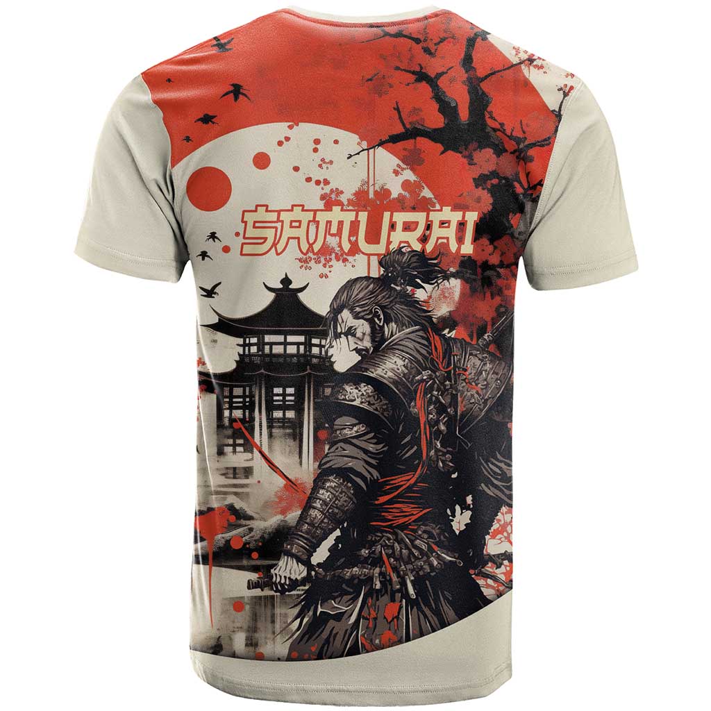Samurai Warrior Japan T Shirt Red-blossomed Tree Classic Japanese Stylized - Wonder Print Shop