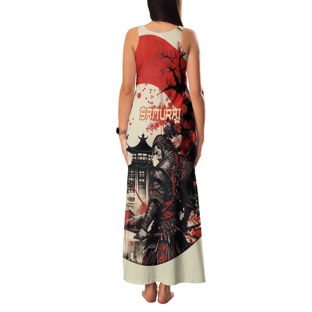 Samurai Warrior Japan Tank Maxi Dress Red-blossomed Tree Classic Japanese Stylized - Wonder Print Shop