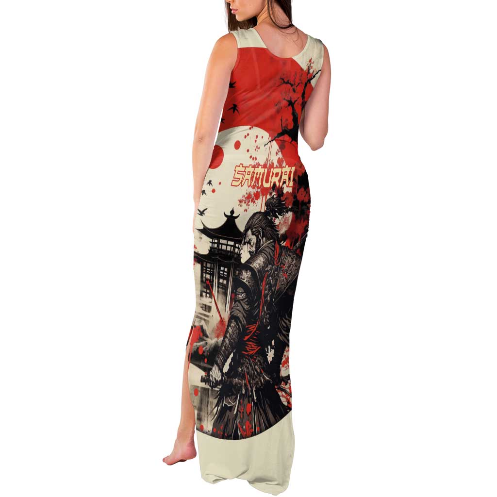 Samurai Warrior Japan Tank Maxi Dress Red-blossomed Tree Classic Japanese Stylized - Wonder Print Shop