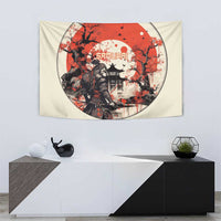Samurai Warrior Japan Tapestry Red-blossomed Tree Classic Japanese Stylized - Wonder Print Shop