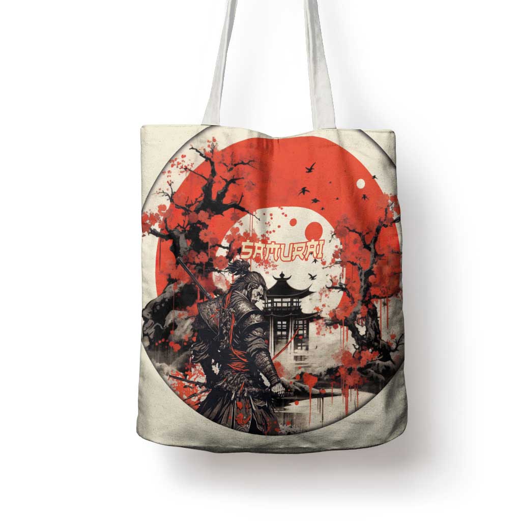 Samurai Warrior Japan Tote Bag Red-blossomed Tree Classic Japanese Stylized - Wonder Print Shop