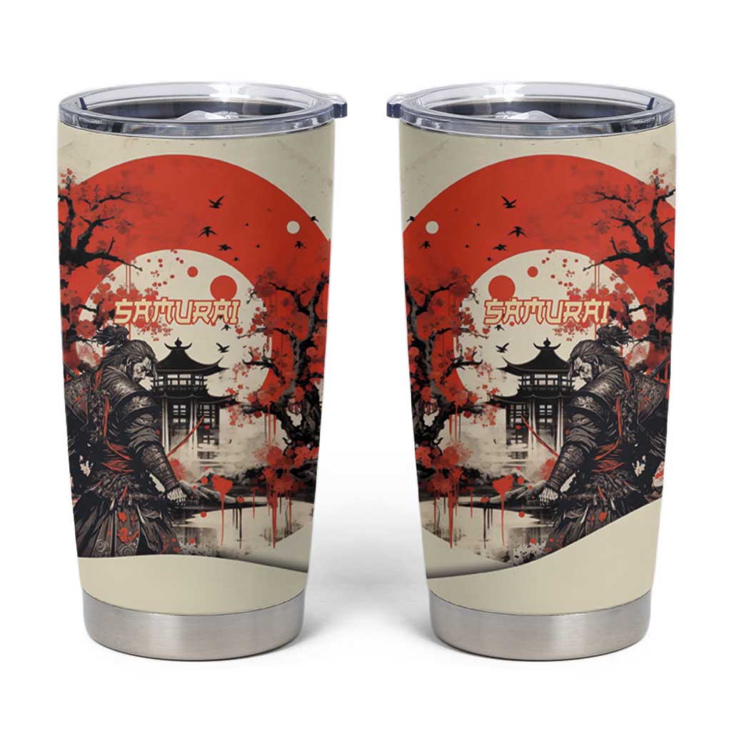 Samurai Warrior Japan Tumbler Cup Red-blossomed Tree Classic Japanese Stylized - Wonder Print Shop