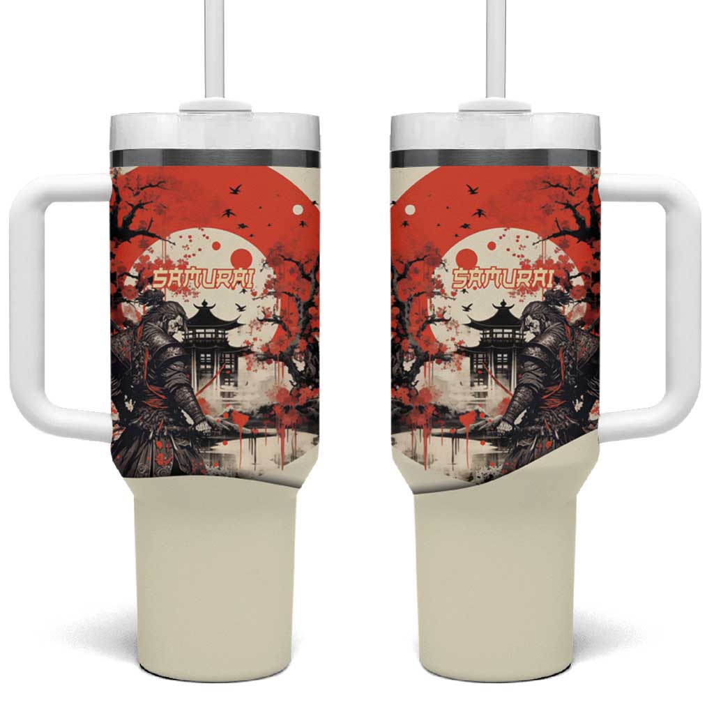 Samurai Warrior Japan Tumbler With Handle Red-blossomed Tree Classic Japanese Stylized - Wonder Print Shop