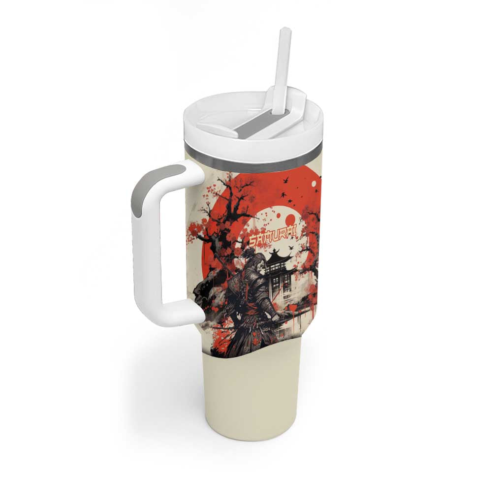 Samurai Warrior Japan Tumbler With Handle Red-blossomed Tree Classic Japanese Stylized - Wonder Print Shop