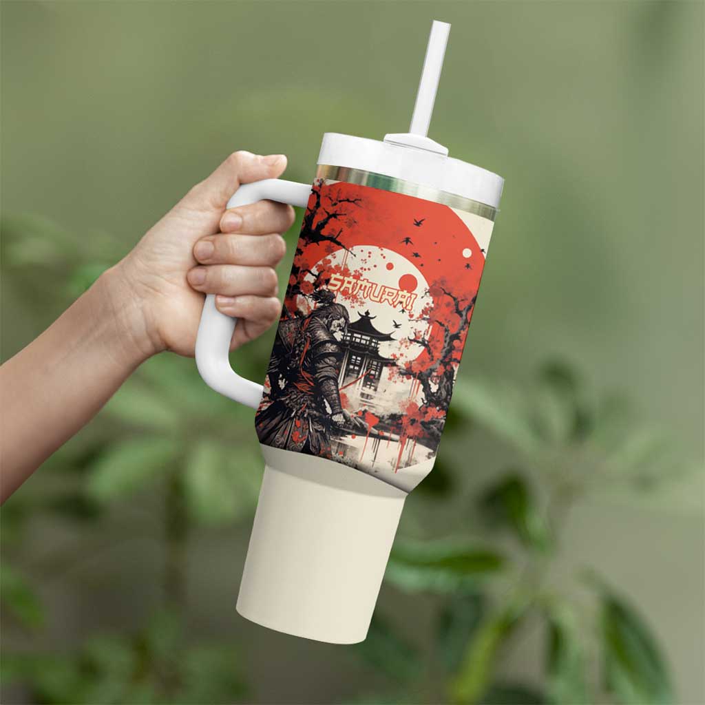 Samurai Warrior Japan Tumbler With Handle Red-blossomed Tree Classic Japanese Stylized - Wonder Print Shop
