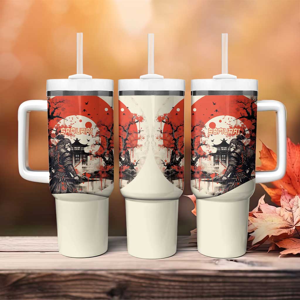 Samurai Warrior Japan Tumbler With Handle Red-blossomed Tree Classic Japanese Stylized - Wonder Print Shop