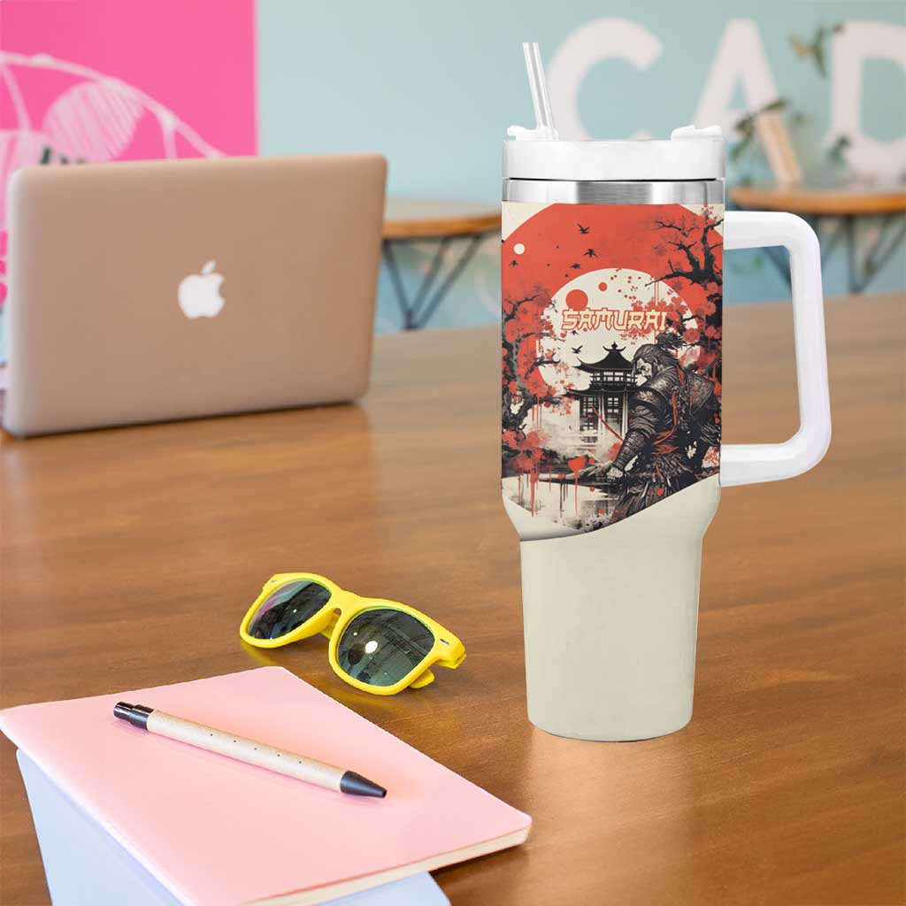 Samurai Warrior Japan Tumbler With Handle Red-blossomed Tree Classic Japanese Stylized - Wonder Print Shop