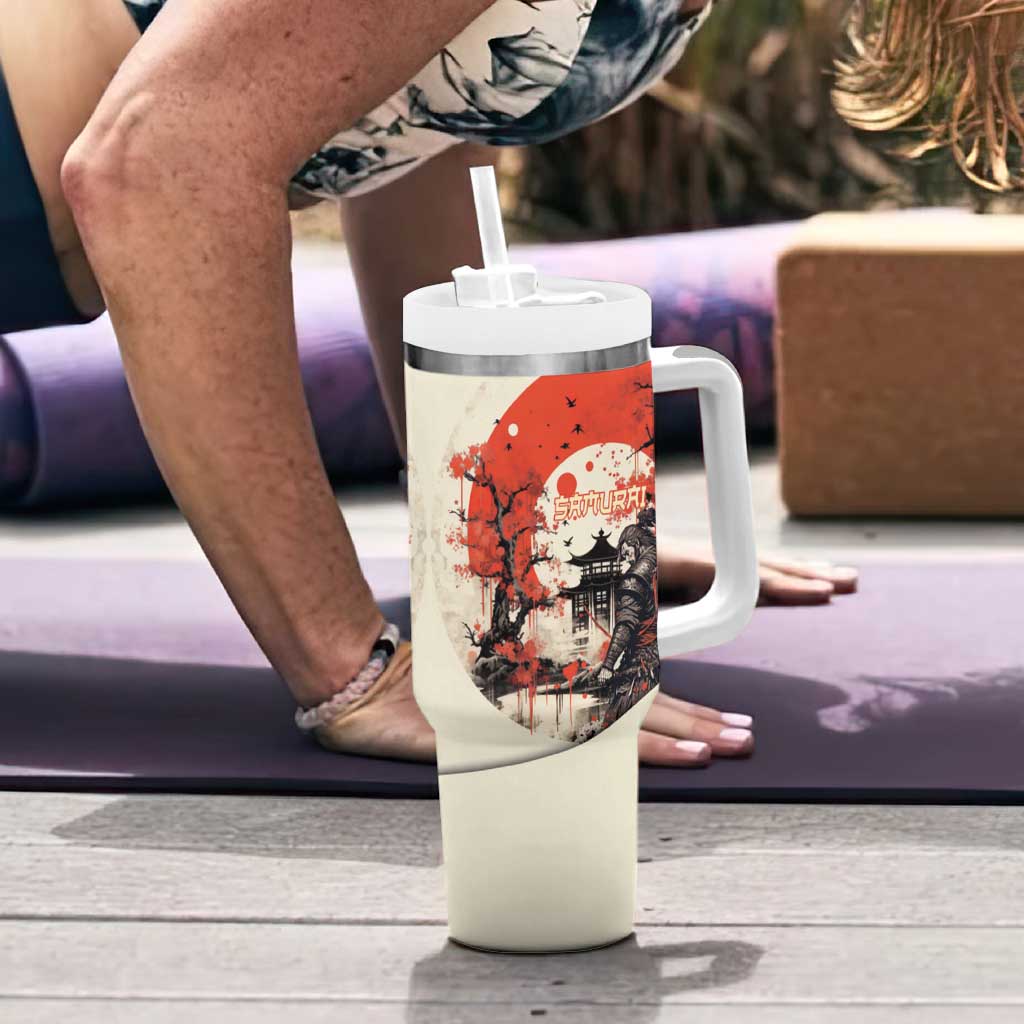 Samurai Warrior Japan Tumbler With Handle Red-blossomed Tree Classic Japanese Stylized - Wonder Print Shop