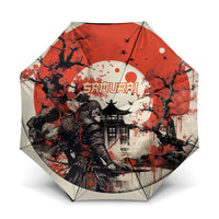 Samurai Warrior Japan Umbrella Red-blossomed Tree Classic Japanese Stylized - Wonder Print Shop