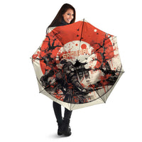 Samurai Warrior Japan Umbrella Red-blossomed Tree Classic Japanese Stylized - Wonder Print Shop