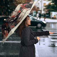 Samurai Warrior Japan Umbrella Red-blossomed Tree Classic Japanese Stylized - Wonder Print Shop
