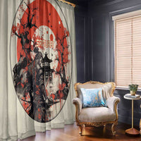 Samurai Warrior Japan Window Curtain Red-blossomed Tree Classic Japanese Stylized - Wonder Print Shop