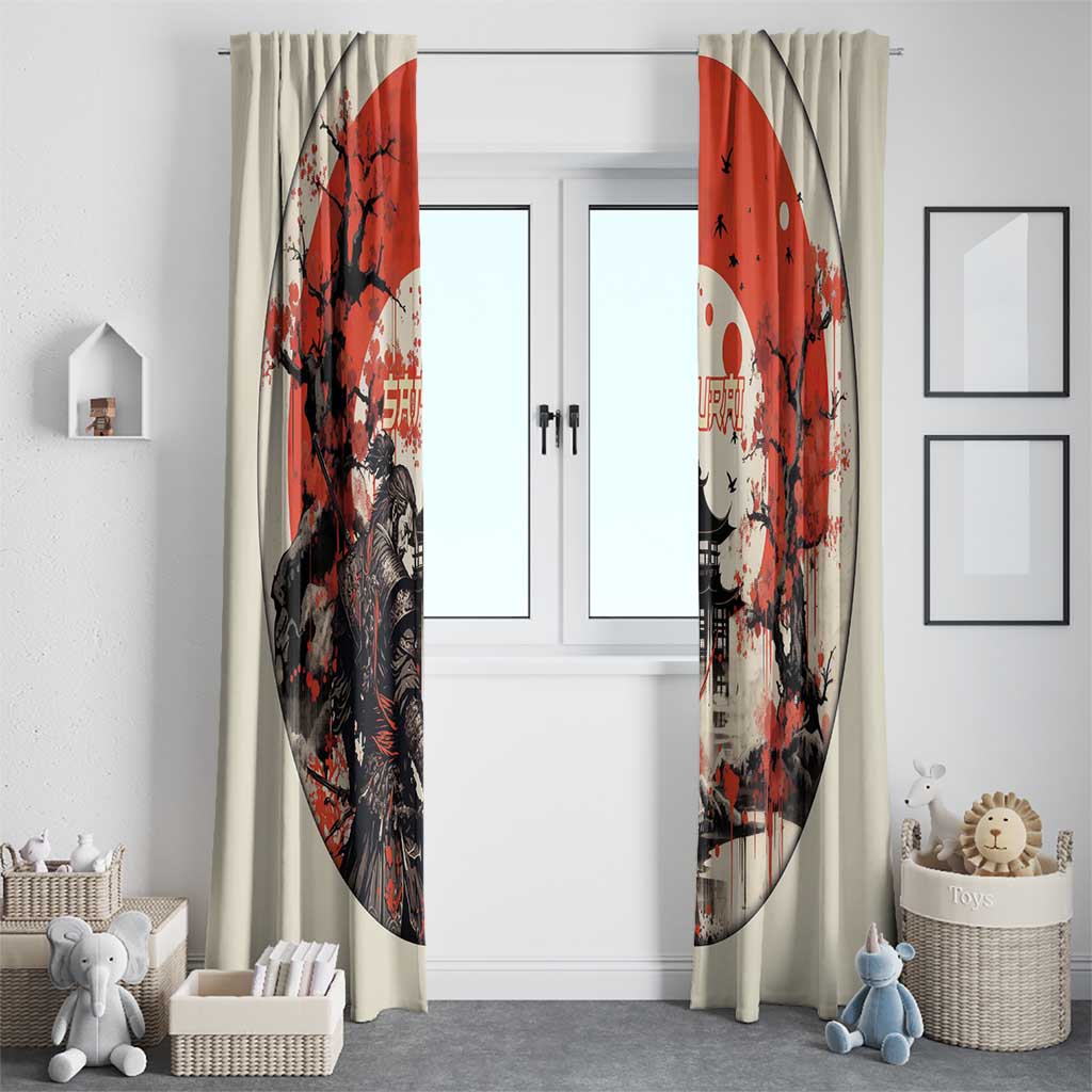 Samurai Warrior Japan Window Curtain Red-blossomed Tree Classic Japanese Stylized - Wonder Print Shop