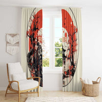 Samurai Warrior Japan Window Curtain Red-blossomed Tree Classic Japanese Stylized - Wonder Print Shop