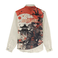 Samurai Warrior Japan Women Casual Shirt Red-blossomed Tree Classic Japanese Stylized - Wonder Print Shop