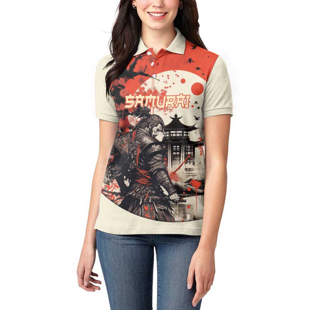 Samurai Warrior Japan Women Polo Shirt Red-blossomed Tree Classic Japanese Stylized - Wonder Print Shop