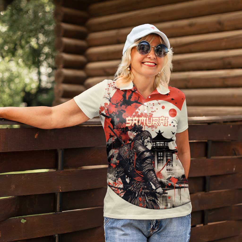 Samurai Warrior Japan Women Polo Shirt Red-blossomed Tree Classic Japanese Stylized - Wonder Print Shop