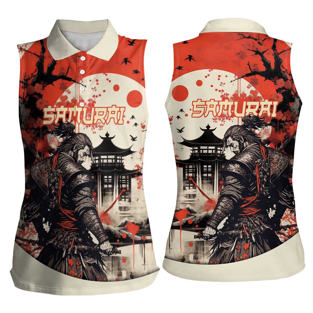 Samurai Warrior Japan Women Sleeveless Polo Shirt Red-blossomed Tree Classic Japanese Stylized - Wonder Print Shop