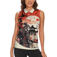 Samurai Warrior Japan Women Sleeveless Polo Shirt Red-blossomed Tree Classic Japanese Stylized - Wonder Print Shop