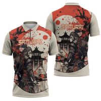 Samurai Warrior Japan Zipper Polo Shirt Red-blossomed Tree Classic Japanese Stylized - Wonder Print Shop
