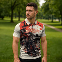 Samurai Warrior Japan Zipper Polo Shirt Red-blossomed Tree Classic Japanese Stylized - Wonder Print Shop