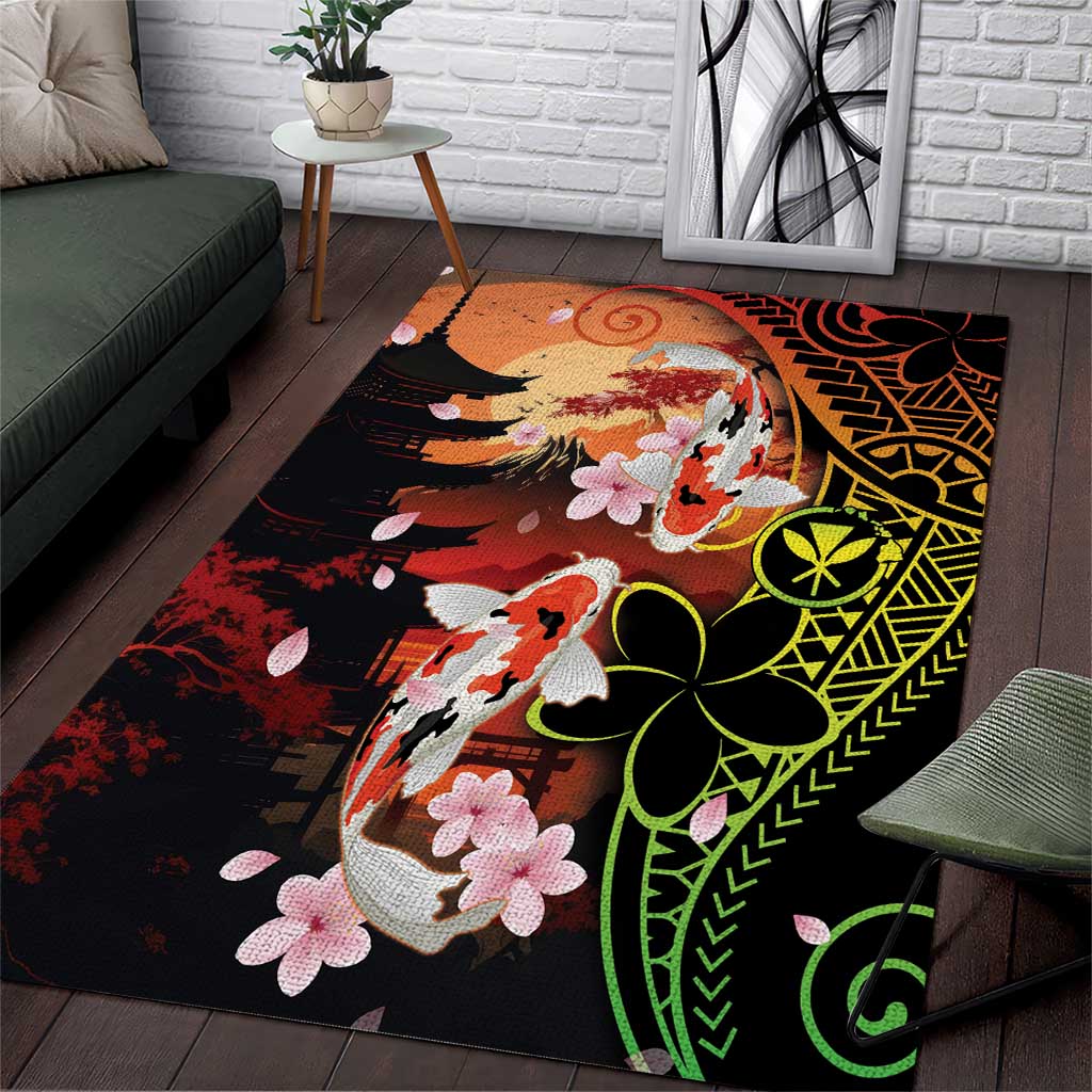 Hawaiian and Japanese Area Rug Koi Fish With Kanaka Polynesian Tattoo - Wonder Print Shop