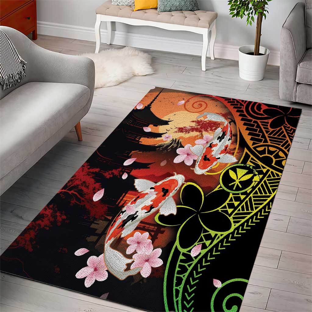 Hawaiian and Japanese Area Rug Koi Fish With Kanaka Polynesian Tattoo - Wonder Print Shop