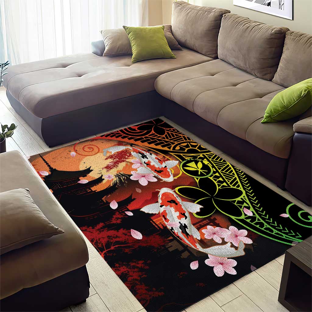 Hawaiian and Japanese Area Rug Koi Fish With Kanaka Polynesian Tattoo - Wonder Print Shop