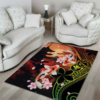 Hawaiian and Japanese Area Rug Koi Fish With Kanaka Polynesian Tattoo - Wonder Print Shop