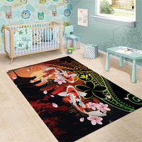 Hawaiian and Japanese Area Rug Koi Fish With Kanaka Polynesian Tattoo - Wonder Print Shop