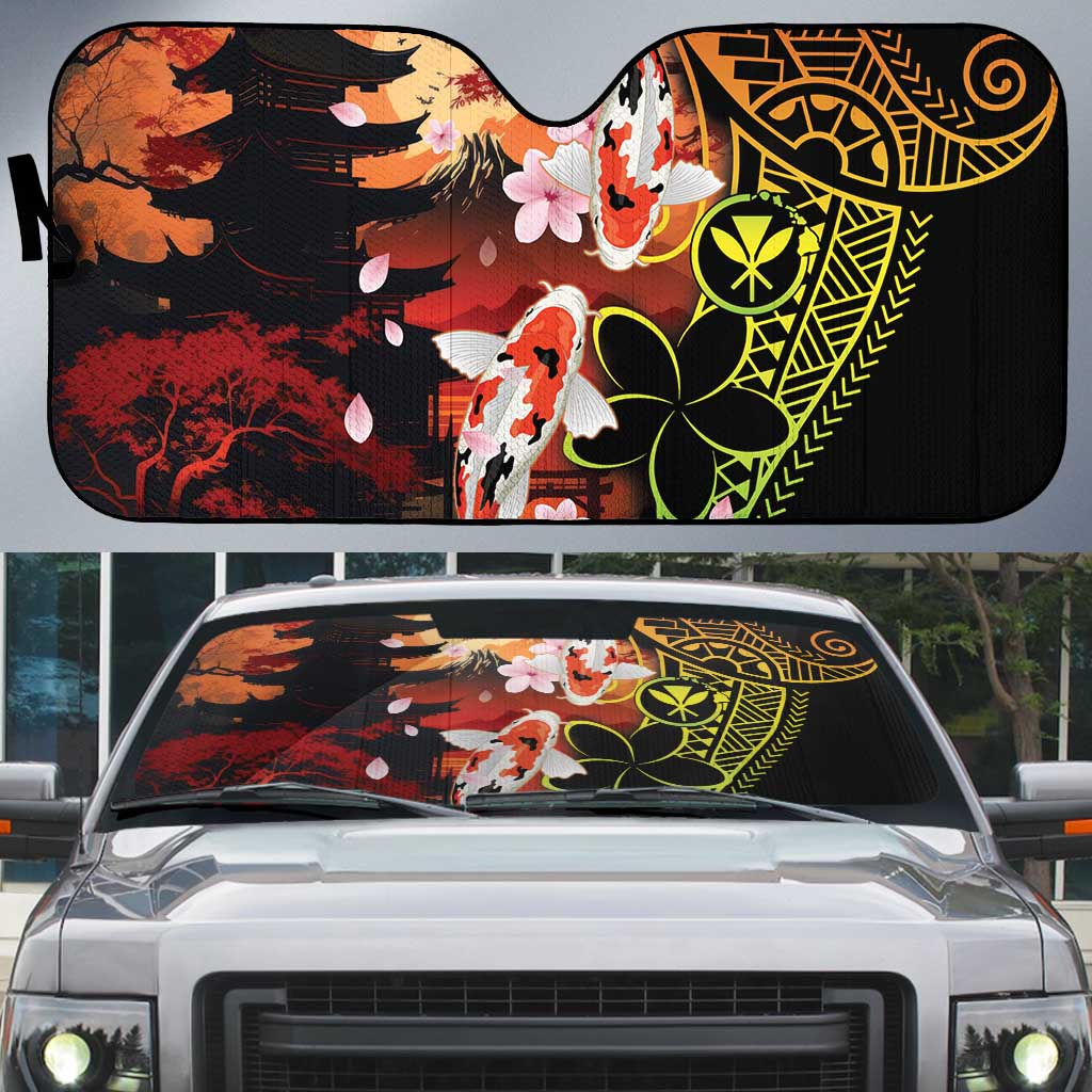 Hawaiian and Japanese Auto Sun Shade Koi Fish With Kanaka Polynesian Tattoo - Wonder Print Shop