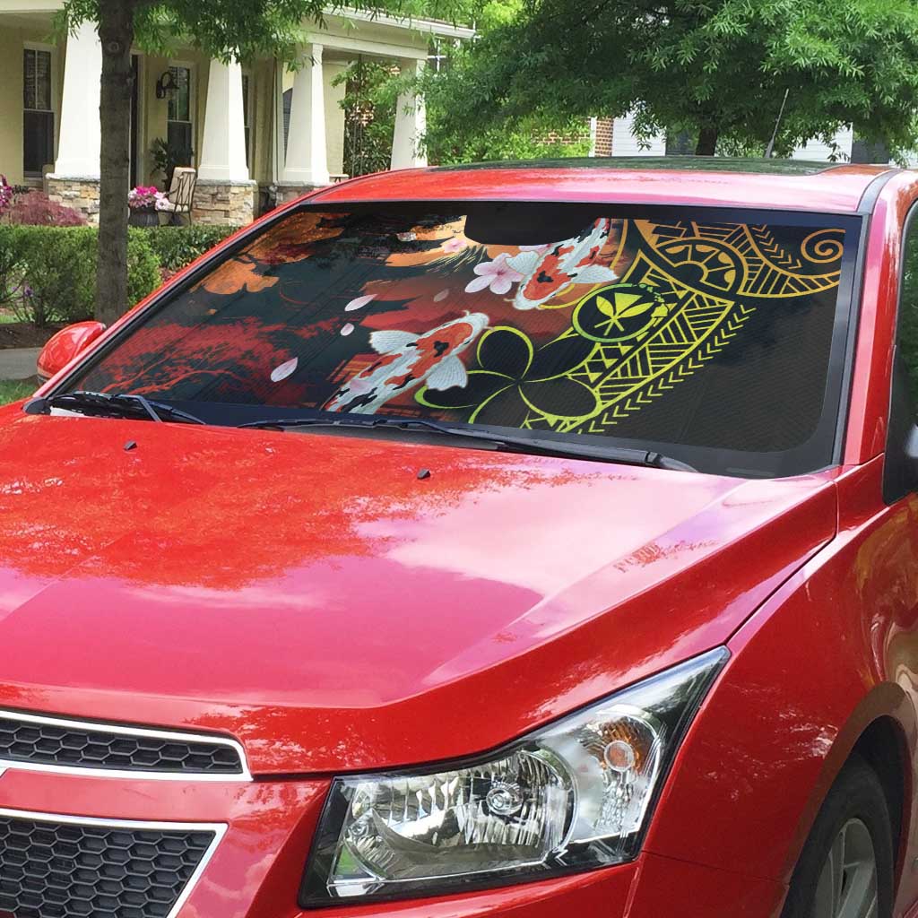 Hawaiian and Japanese Auto Sun Shade Koi Fish With Kanaka Polynesian Tattoo - Wonder Print Shop