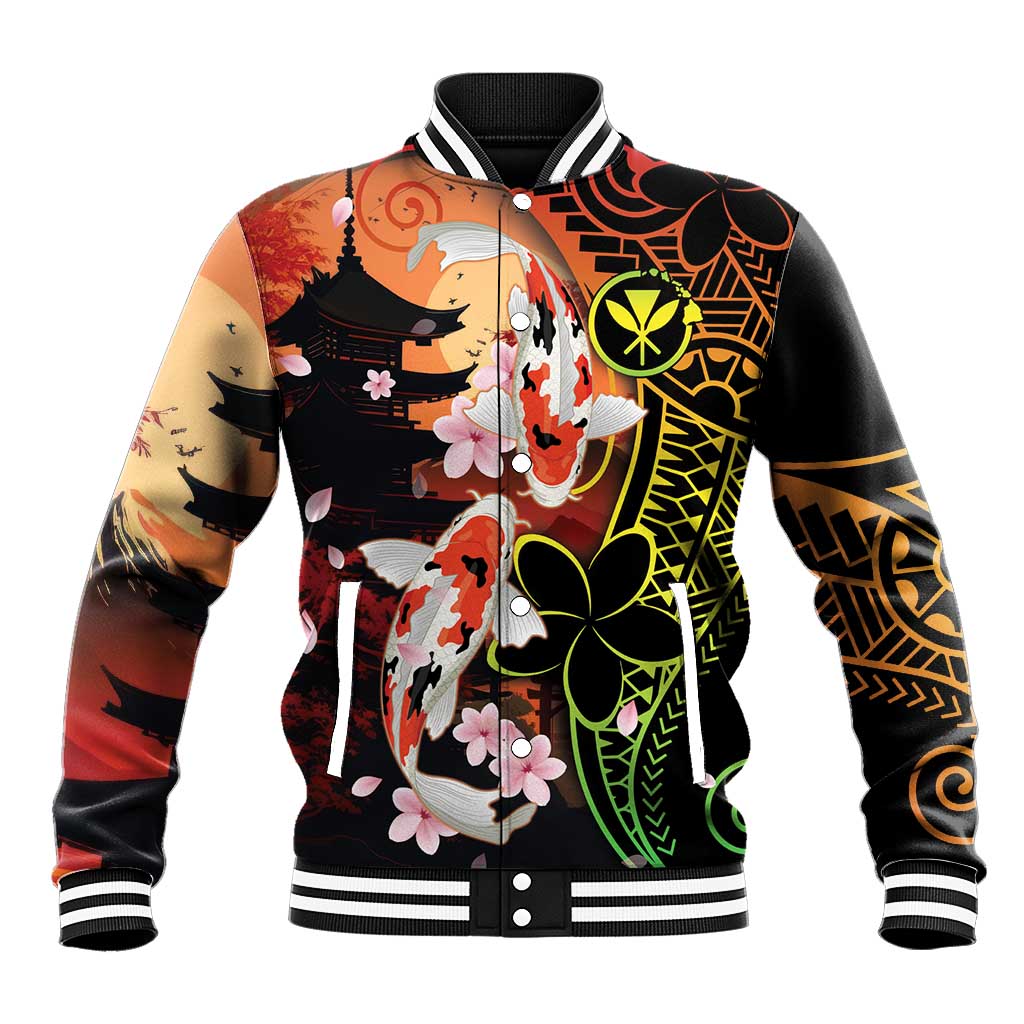Hawaiian and Japanese Baseball Jacket Koi Fish With Kanaka Polynesian Tattoo - Wonder Print Shop