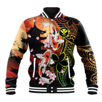 Hawaiian and Japanese Baseball Jacket Koi Fish With Kanaka Polynesian Tattoo - Wonder Print Shop